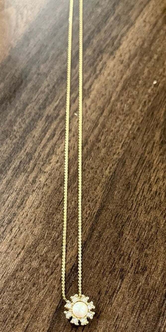 Christian Dior Vintage Gold Tone Crystal & Pearl Flower Necklace